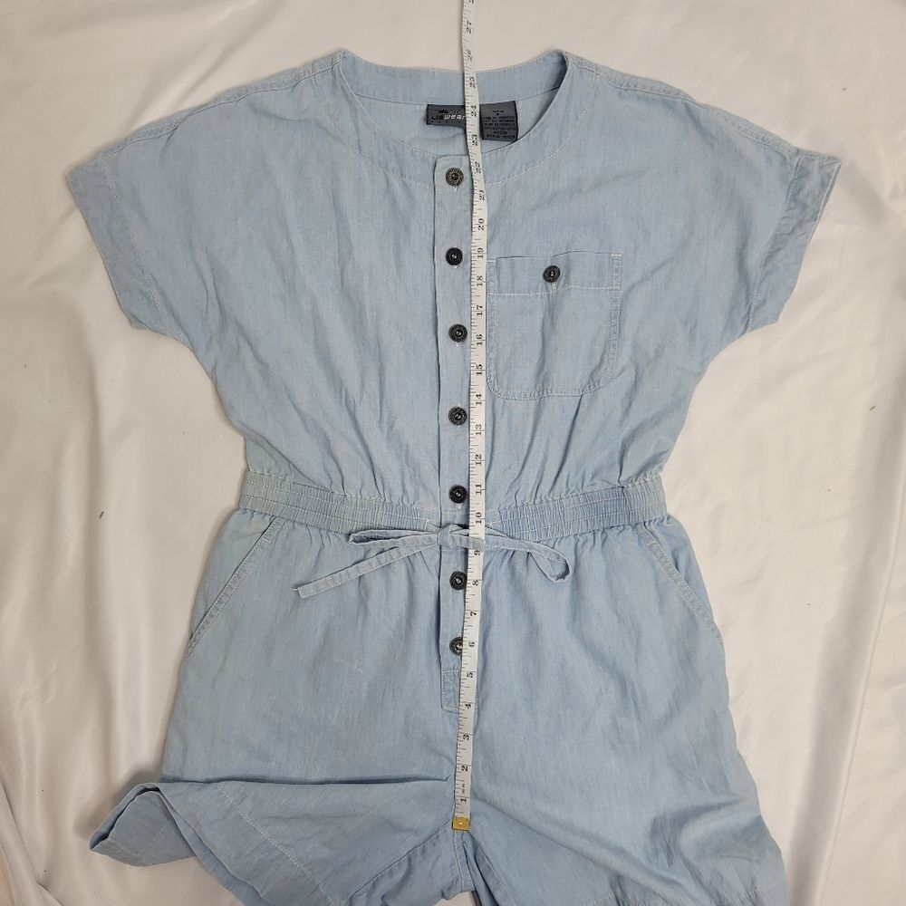 VINTAGE 90s romper LizWear blue chambray button up‎ playsuit XS/S - Picture 14 of 15